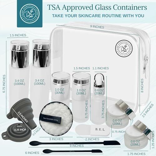 14 Pcs Travel Skincare Containers Set-TSA Approved Toiletry Bag & Glass Travel Bottles for Toiletries Pump, Spray & Dropper Bottles Travel Size Containers for Foundation, Serum Moisturizer Oil & Cream - Image 4