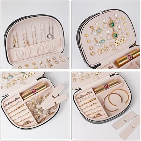 ProCase Travel Size Jewelry Box, Medium Portable Seashell-Shaped Jewelry Case, 2 Layer Jewelry Organizer in PU Leather for Women -Black - Image 4