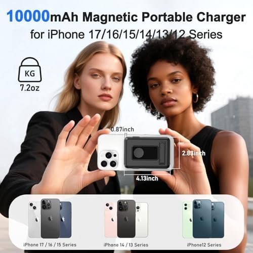 Magnetic Portable Charger, 10000mAh Wireless Power Bank for iPhone with Built-in Cables, 20W Fast Charging for Magsafe Battery Pack with Stand for iPhone Air/17/16/15/14/13/12 and Apple Watch - Image 4