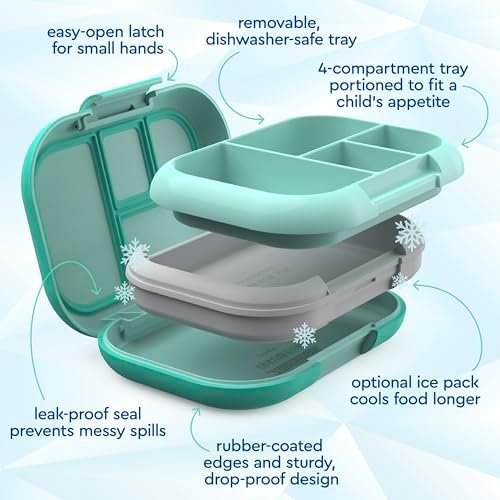 Bentgo Chill Kids Leak-Proof Lunch Box - 4-Compartment Bento Box with Built-In Ice Pack, 3.3 Cup Capacity, PFAS & BPA-Free, Microwave & Dishwasher Safe, Ideal Size for Ages 3 to 7 (Aqua) - Image 5
