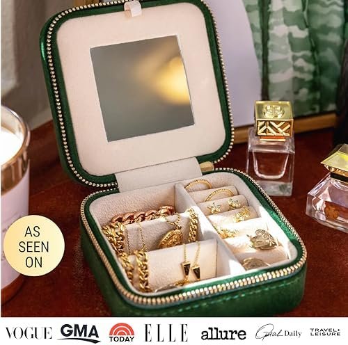 Benevolence LA Plush Velvet Jewelry Box | Travel Jewelry Case Organizer with Mirror | Featured in Oprah's Favorite Things | Best Gifts For Daughter, Girlfriend, Mom | Gifts For Her - Emerald - Image 6