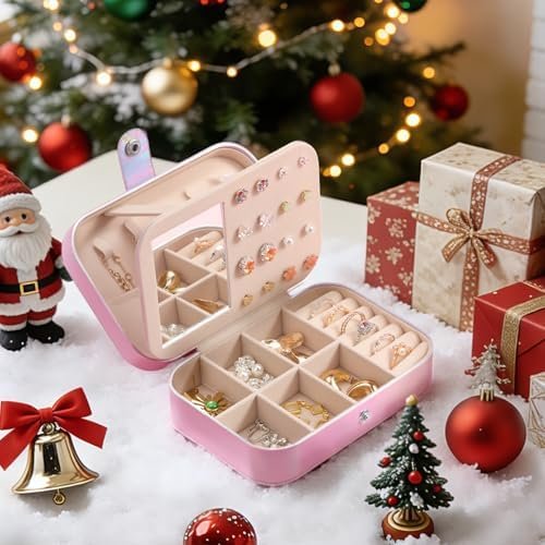 LAMU Travel Jewelry Box, Portable Jewelry Organizers and Stroage, Glowing Rainbow Small Jewelry Case for Earrings Rings Necklaces, Travel Jewelry Case for Women Girls as Birthday, Wedding Gifts, Pink - Image 6