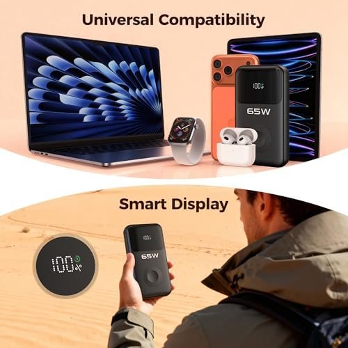 PANDUK Power Bank 20000mAh 65W Laptop Portable Charger for Apple Watch Built-in Cables, USB C Fast Charging Battery Pack LED Display, Travel Essentials for MacBook iPad Tablet iPhone 17 Galaxy S25 - Image 8