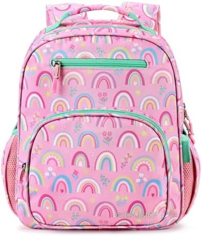 mibasies Girls Backpack 5-8: Lightweight Kids Backpacks for Girls - Girl Bookbag for Elementary School - Rainbow Pink