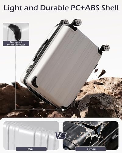 Coolife Carry On Luggage, Suitcase with Durable and Lightweight, carry on suitcase with PC+ABS Hardshell, Dual Spinner Wheels, TSA Lock, and YKK Zipper (white grid new, S(20in)_carry on) - Image 8