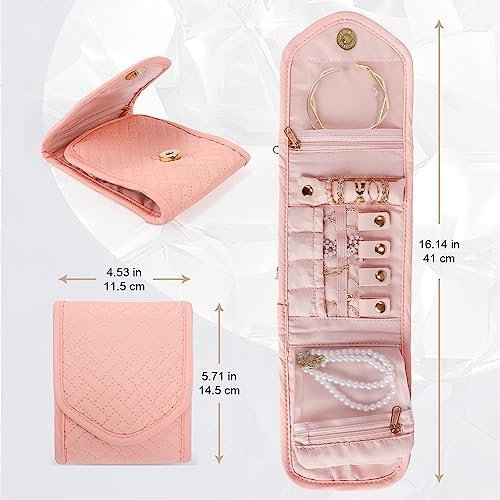 emissary Small Jewelry Travel Case Organizer for Necklace, Earrings, Rings, Bracelet, Jewelry Storage, Earring Storage, Necklace Storage, Valentines Day Gifts Pouch Bag Accessories for Travel (Pink) - Image 7