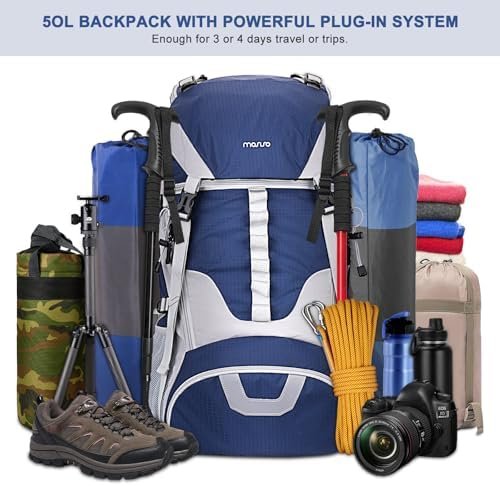 MOSISO 50L Hiking Backpack, Waterproof Camping Backpack with Rain Cover for Men Women, Lightweight Sport Daypack for Outdoor Camping Travel, Navy Blue - Image 2