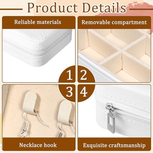 12 Pack Small Travel Jewelry Box Bridesmaid Proposal Gift Boxes Portable Mini Travel Jewelry Case PU Leather Earring Storage Box with Dividers for Women Girls Rings Necklace Earring Organizer, White - Image 3