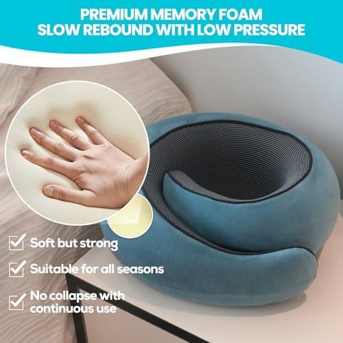 Travel Pillow uses Memory Foam to Support Neck Comfort, car Travel, Compact,Airplane Sleep Pillow Peacock Blue - Image 3