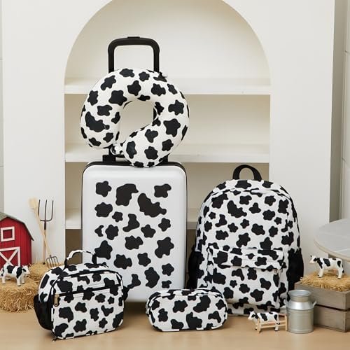 Redbaker 17 Inch 6 Pcs Kids Luggage Set Kids Rolling Luggage Double Pattern Suitcase for Boys Girls (Black and White, Cow Style) - Image 6