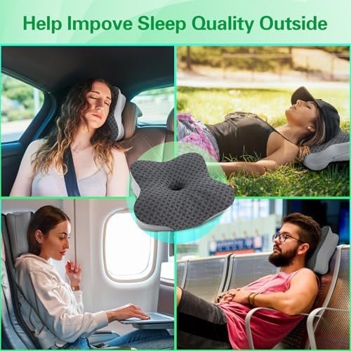 SAHEYER Travel Pillow for Sleeping, Ergonomic Cervical Neck Support Pillows, Lightweight Memory Foam Travel Pillow for Camping, Backpacking, Hammock - with Travel Storage Bag and Cooling Cover, Black - Image 7