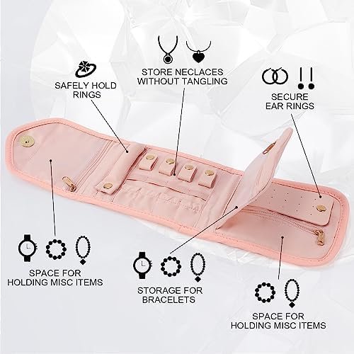 emissary Small Jewelry Travel Case Organizer for Necklace, Earrings, Rings, Bracelet, Jewelry Storage, Earring Storage, Necklace Storage, Valentines Day Gifts Pouch Bag Accessories for Travel (Pink) - Image 2