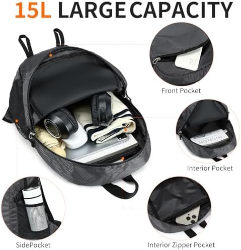 Small Hiking Backpack 15L Travel Lightweight Hiking Packable Daypack Water-Resistant Foldable Backpacks for Women Men Camping (Grey) - Image 4