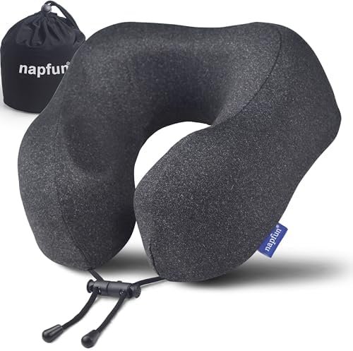 napfun Neck Pillow for Traveling, Upgraded Travel Neck Pillow for Airplane 100% Pure Memory Foam Travel Pillow for Flight Headrest Sleep, Portable Plane Accessories, Simple Sets (Optional), Full Black