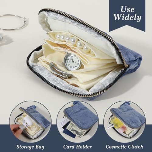 Small Jewelry Travel Case, Blue Jewelrys Pouch Bags with Zipper, Portable Jewelry Organizer Storage Bag for Women Gifts, Velvet Jewelrys Organizer for Bracelet Rings Earring - Image 3