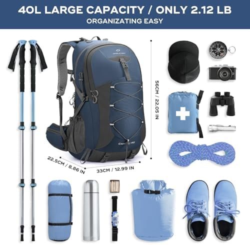 Maelstrom Hiking Backpack,Camping Backpack,40L Waterproof Hiking Daypack with Rain Cover,Lightweight Travel Backpack,Blue - Image 2