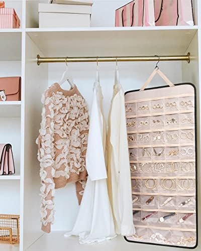 BAGSMART Hanging Jewelry Organizer Storage Roll with Hanger Metal Hooks Double-Sided Jewelry Holder for Earrings, Necklaces, Rings on Closet, Wall, Door, 1 piece, Extra Large, Black - Image 7