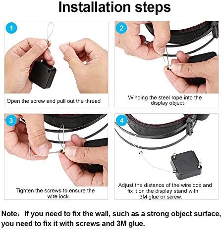 Loradar Retractable Cable Lock with Cable Tether Safety Strap, Wire Rope Safety Lock for Earphone and All Kinds of Exhibits Such As Glasses, Shoes, Key Box, Jewelry, Watches-2 Pack - Image 4
