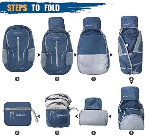 ZOMAKE Ultra Lightweight Packable Backpack 25L - Foldable Hiking Backpacks Water Resistant Small Folding Daypack for Travel(Navy Blue) - Image 6