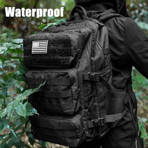 50L Military Tactical Backpack Large Day Backpack for Men Molle Army 3 Days Assault Pack Bug Out Bag Water Resistant and Heavy Duty Hiking Treeking Rucksack - Black - Image 2