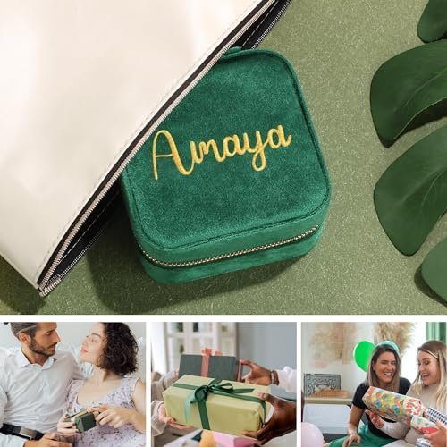 Amaya Travel Jewelry Case & Organizer For Mothers Day, Anniversary, Christmas - Green Name Box For Women's Bestie with Mirror & Mirror - Image 7