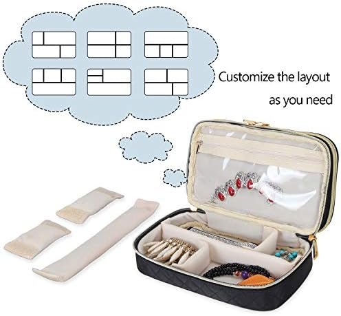 Teamoy Double Layer Jewelry Organizer, Quilted Jewelry Travel Case for Rings, Necklaces, Earrings, Bracelets and More, Black-Bag Only - Image 4