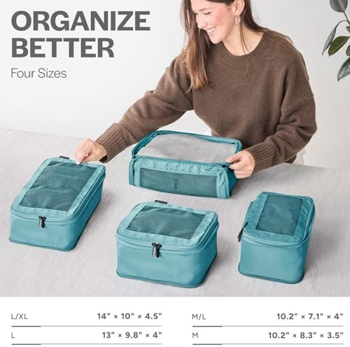 Aerotrunk Compression Packing Cubes for Travel - Luggage Organizer Bags - Double Zipper Packing Cubes for Suitcases (4-Pack, Teal) - Image 3