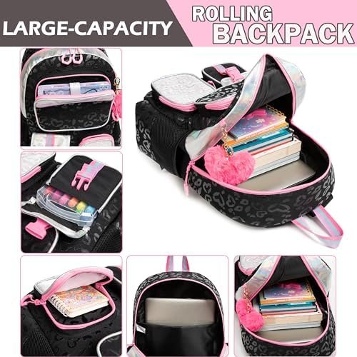Meetbelify Girls Rolling Backpack with Wheels - Cute Kawaii Carry On Backpack for Elementary Students - Lunch Box Included - Travel Suitcase for Girls 8-10 - Image 5