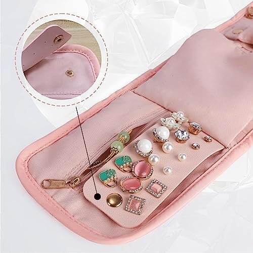 emissary Small Jewelry Travel Case Organizer for Necklace, Earrings, Rings, Bracelet, Jewelry Storage, Earring Storage, Necklace Storage, Valentines Day Gifts Pouch Bag Accessories for Travel (Pink) - Image 5