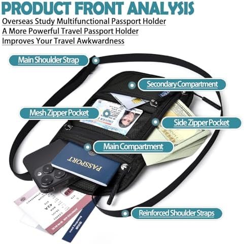 RFID Blocking Travel Neck Wallet–Hidden Passport Holder & Anti-Theft Money Pouch for Men & Women, Lightweight Concealed Travel Organizer with Adjustable Strap Secure Document - Image 2