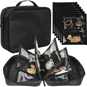 Travel Jewelry Organizer Case,Jewelry Bags Jewelry Storage Book Binder with Clear Zipper Velvet Pouch for Traveling,Earrings, Rings, Necklace, Bracelet