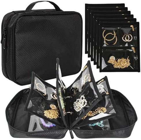 Travel Jewelry Organizer Case,Jewelry Bags Jewelry Storage Book Binder with Clear Zipper Velvet Pouch for Traveling,Earrings, Rings, Necklace, Bracelet
