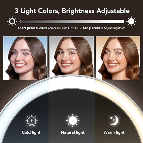 LitBear Travel Makeup Mirror with Lights, Rechargeable Double-Sided 10X/1X Magnifying Mirror, Portable Lighted Beauty Mirror, 3 Color Lighting, Dimmable Touch Screen, Tabletop Handhold Hanging (White) - Image 4
