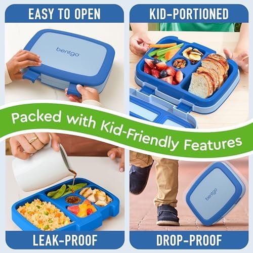 Bentgo Kids Bento-Style 5-Compartment Leak-Proof Lunch Box - Ideal Portion Sizes for Ages 3 to 7 - Durable, Drop-Proof, Dishwasher Safe, PFAS & BPA-Free & Made with Food-Safe Materials (Blue) - Image 4