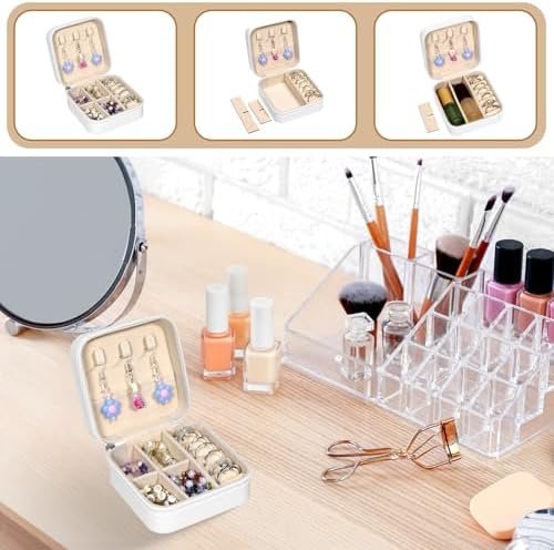 12 Pack Small Travel Jewelry Box Bridesmaid Proposal Gift Boxes Portable Mini Travel Jewelry Case PU Leather Earring Storage Box with Dividers for Women Girls Rings Necklace Earring Organizer, White - Image 5