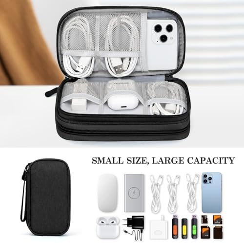 FYY Travel Cable Organizer Pouch Electronic Accessories Carry Case Portable Waterproof Double Layers All-in-One Storage Bag for Cord, Charger, Phone, Earphone Black - Image 6