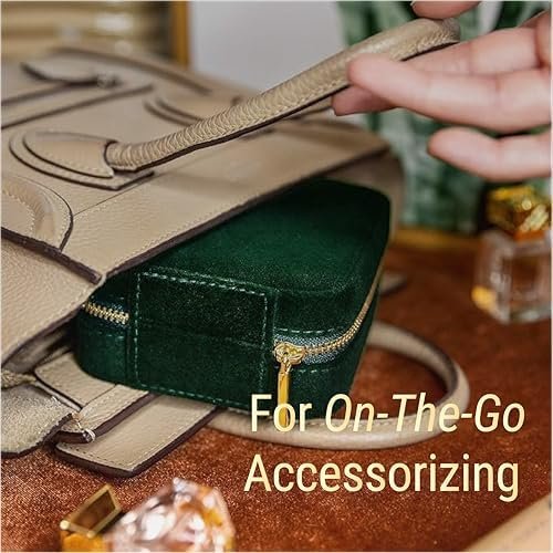 Benevolence LA Plush Velvet Jewelry Box | Travel Jewelry Case Organizer with Mirror | Featured in Oprah's Favorite Things | Best Gifts For Daughter, Girlfriend, Mom | Gifts For Her - Emerald - Image 7