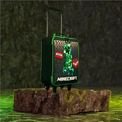 Minecraft Kids Luggage with Wheels Foldable Rolling Suitcase Creeper Travel Bag Vacation Weekend Trips Travel Essentials (L18.1inch x W11.8inch - 15L, Black) - Image 5