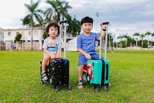 Younglingz LIL FLYER GO Version 2 Ride On Suitcase for Kids | Carry On Luggage with Toddler Seat, Foldable Handlebars, Pedals, and Removable Wheels | Holds up to 80 lbs | FIRETRUCK | Ages 2-6 - Image 9