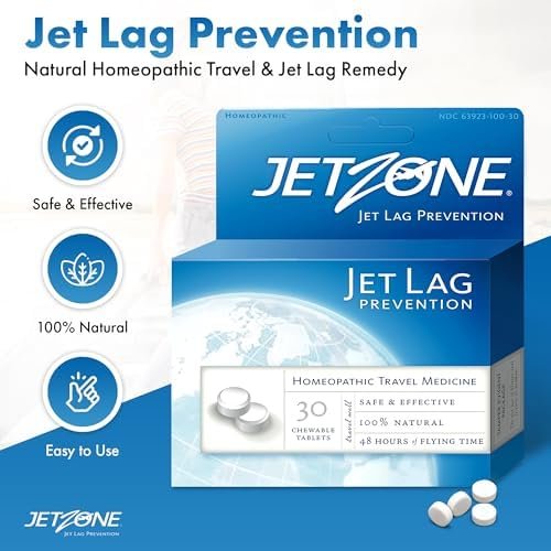 JetZone Jet Lag Remedy - Homeopathic Travel Aid – Trusted for Over 15 Years - Immune Health – Circadian Rhythm - Fatigue – Exhaustion – Tired - Can't Sleep – Good for 48hrs Flying Time - 30 Chewables - Image 4