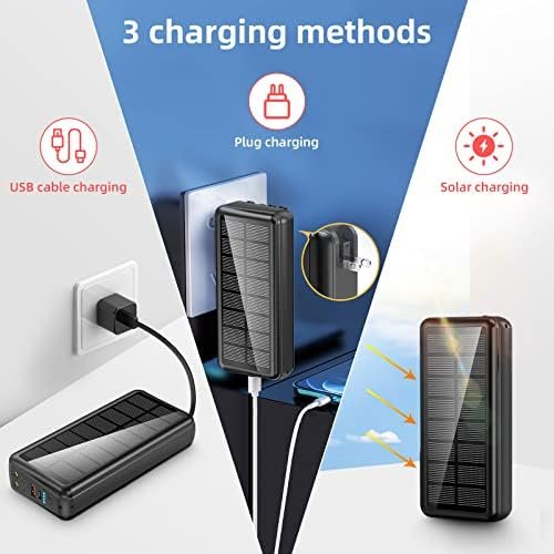 Portable Charger with Built in Cable and Wall Plug 50000mAh PD30W Fast Charging Solar Power Bank with 5 Output & 2 Input Dual LED Flashlights Phone Holder External Battery Pack (Black) - Image 2