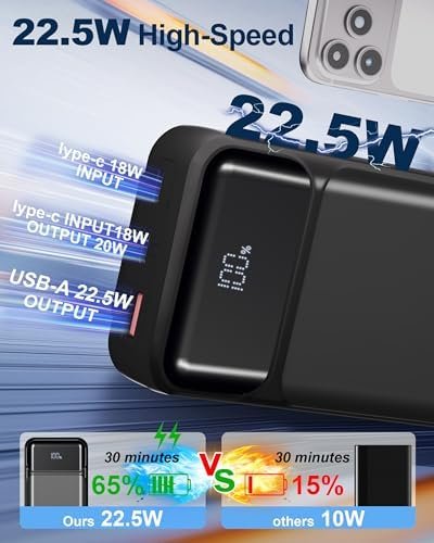 Power-Bank-Portable-Charger 49800mAh Portable Phone Charger Power Bank with 3 Built-in Cable(USB-C, iOS, USB-A), 22.5W Fast Charging LED Display External Battery Pack for iPhone Android Samsung, etc - Image 3