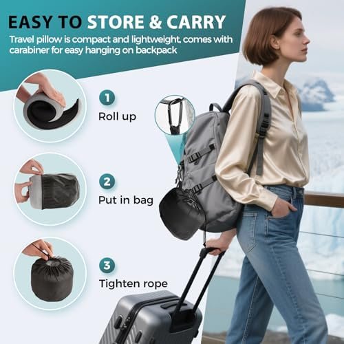 Travel Neck Pillows for Airplanes - 360° Ergonomic Memory Foam Travel Pillow - Relief Neck Pain with Breathable Support for Long Flights, Car, Train & Office Use - Adults & Kids (Gray) - Image 3