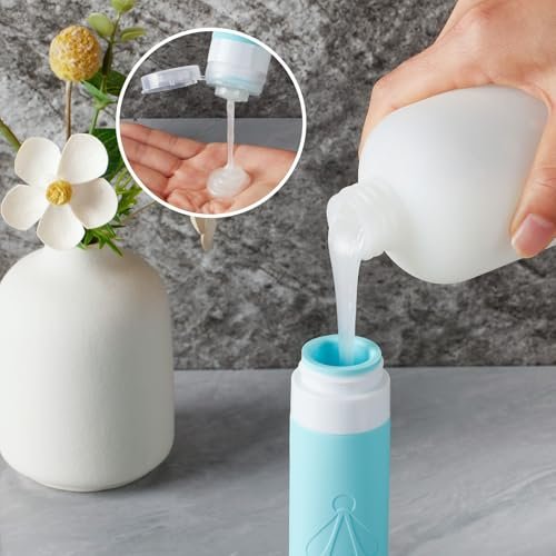 INSFIT 8 Pack Silicone Travel Bottles & Cream Jars with Toiletry Bag, 3oz Leakproof Containers & 2oz Jars with Waterproof Labels, BPA-Free Squeezable Toiletries Set for Shampoo, Lotion, Cosmetics - Image 3