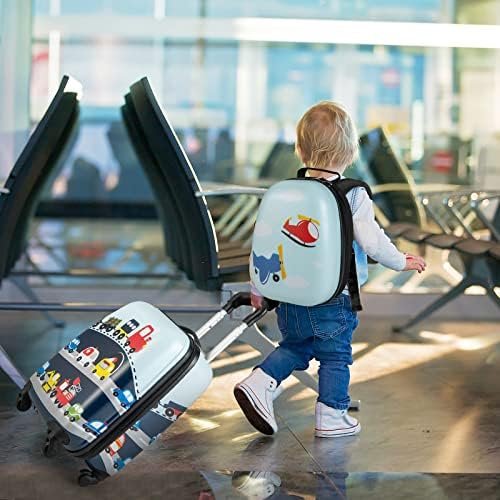 HONEY JOY Kids Luggage, 12" Toddler Backpack & 16" Travel Suitcase with Wheels, Lightweight Toddler Girls Suitcase, Durable ABS Hardshell, 2Pcs Carry On Luggage Set for Boys Girls(Car) - Image 2