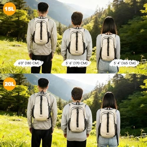 Seektop 15L Small Hiking Backpack for Women Men, Lightweight Hiking Packable Daypack with Phone Pocket for Travel Camping (Beige, 15L) - Image 6