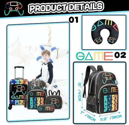 Kid’s Luggage Set 5 Piece Suitcase Set 16’’ Hardside Luggage with Spinner Wheels Girls Boys Carry on Luggage Travel Rolling Luggage Airline Approved - Image 3