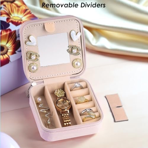 HABGP Small Jewelry Box with Mirror, Travel Jewelry Case for Women, Portable Jewelry Organizer PU Leather Jewelry Storage for Her Girls Daughter Mom, jewelry box for Earring, Necklace,Rings, Bracelets - Image 5