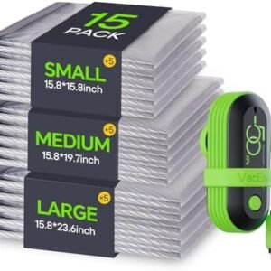 Vacuum Bags for Travel with USB Electric Pump, 15 Pack Carry-on Size Compression Packing for Luggage and Suitcase, Space Saver Bags for Clothes and Clothing Travel