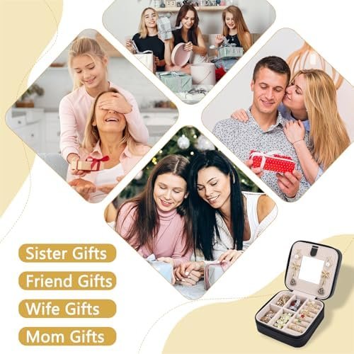 Travel Jewelry Case and Organizer with Mirror,Portable Mini Storage Box for Rings, Earrings, Necklaces, Gift for Mother Mom, Girl, Daughter, Sisters, Bridesmaids, Mother's Day Gift（Black） - Image 7